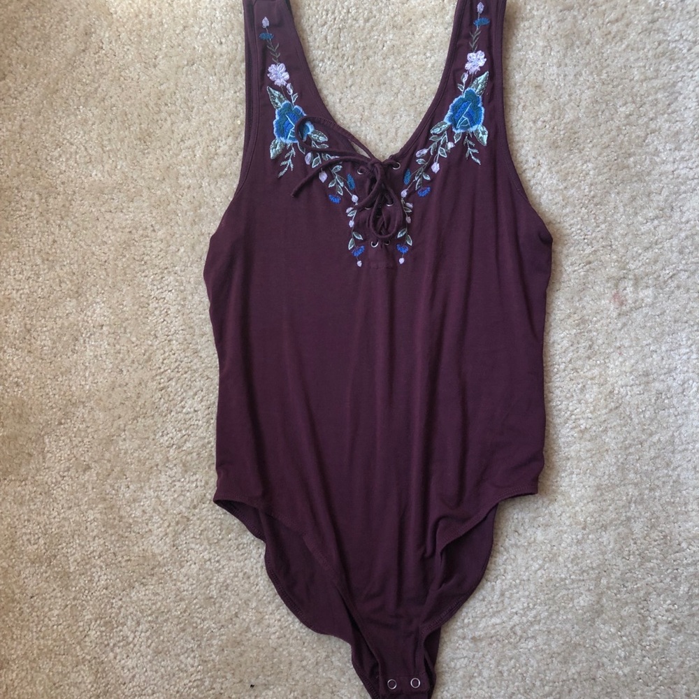 American Eagle Maroon Flower Bodysuit - Festival